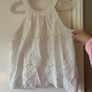 Sleeveless White Eyelet Top